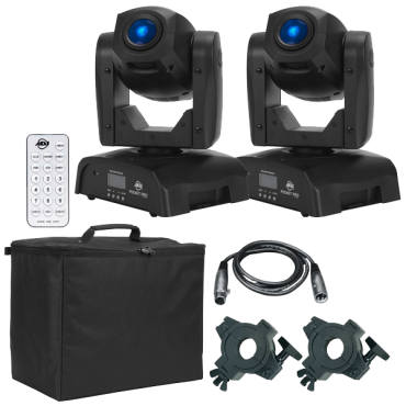 (2) American DJ Pocket Pro High Output Mini Moving Heads with UC-IR Universal Remote Control Package