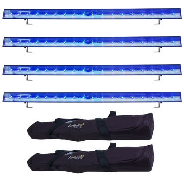  (4) American DJ ECO UV Bar DMX Black Lights & Cases Package