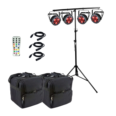 4 Chauvet DJ FXpar 3 Compact Effect Par Lights with Lighting Stand, Remote & Cases Package