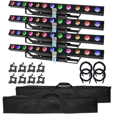 (4) ColorKey CKU-3050 StageBar HEX 12 with Carry Bags Package