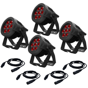 American DJ 7P Hex IP RGBAW+UV IP65 Rated LED Par 4-Pack w/ IP Rated Cables