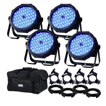 American DJ Mega Go Par64 Plus RGB+UV 4-Pack w/ Gator Bag & Accessories 