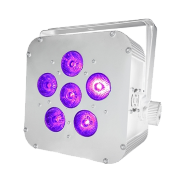 16 Hour LED Battery Powered Wireless DMX - 6x6 watt RGBAW+UV - White Case - LED Up Light - Weddings - Stage Light - Dj Light