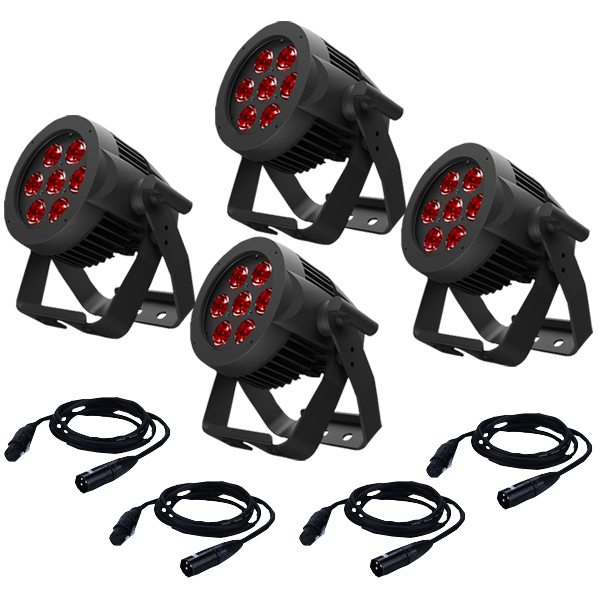 ADJ American DJ 7P Hex IP RGBAW+UV IP65 Rated LED Par 4Pack w/ IP