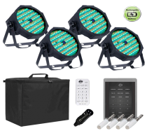 (4) ADJ Mega Go Par64 Plus Rechargeable Low Profile Par Can Package