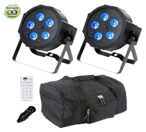 (4) American DJ Mega QPlus Go Compact Rechargeable Low Profile Par Package