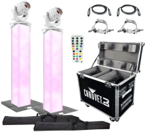 (2) Chauvet DJ Intimidator Spot 355 IRC Moving Heads in White with 6.5' Truss Lighting Towers & Intimidator Road Case S35X Package