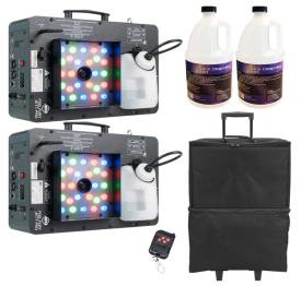 (2) American DJ Fog Fury Jett Pro Fog Machines with Quick Dissipating Fog Fluid and Carry Cases Package
