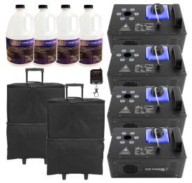 (4) Chauvet DJ Geyser T6 Vertical Fog Machines with Fog Fluid and Carry Cases Package