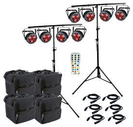 8 Chauvet FXpar 3 Compact Effect Par Lights with Stands, Remote & Cases Package