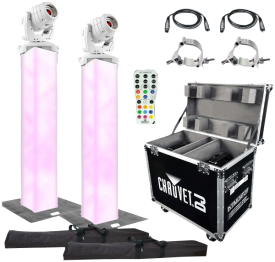 (2) Chauvet DJ Intimidator Spot 355 IRC Moving Heads in White with 6.5' Truss Lighting Towers & Intimidator Road Case S35X Package