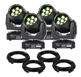 Eliminator Stealth Wash Zoom LED Moving Head 4-Pack with Cables 