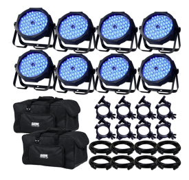 American DJ Mega Go Par64 Plus RGB+UV 8-Pack w/ Gator Bags & Accessories 