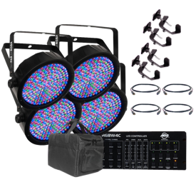 Chauvet Slim 64 Complete Four Pack LED Par Can System with Controller, Bag, Clamps and Cables